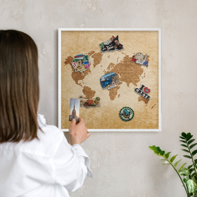 Magnetisch bord voor de muur met witte lijst Vintage kaart