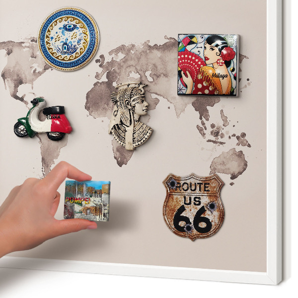 Magnetisch bord voor de muur met witte lijst Wereldkaart