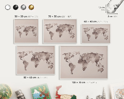 Magnetisch bord voor de muur met witte lijst Wereldkaart