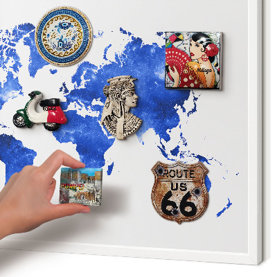 Magnetisch bord voor de muur met witte lijst Wereldkaart
