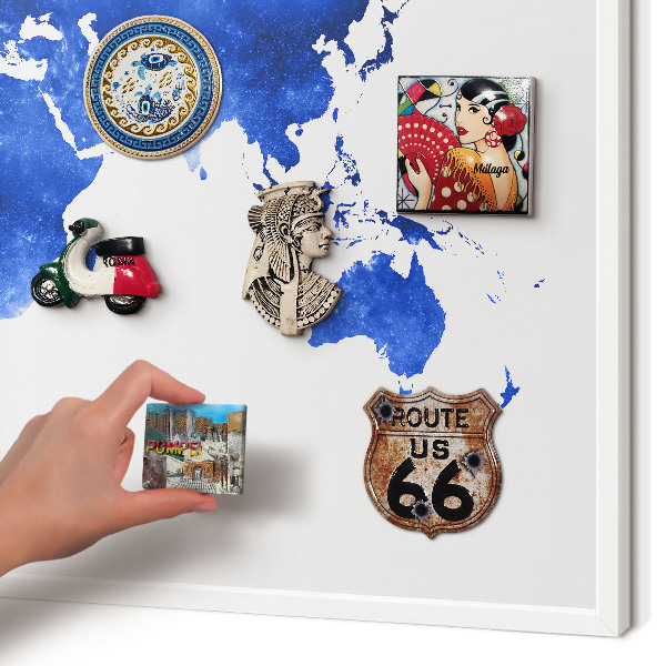 Magnetisch bord voor de muur met witte lijst Wereldkaart