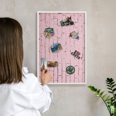 Magnetisch bord voor de muur met witte lijst Roze baksteen