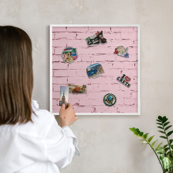 Magnetisch bord voor de muur met witte lijst Roze baksteen