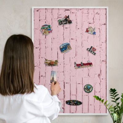 Magnetisch bord voor de muur met witte lijst Roze baksteen