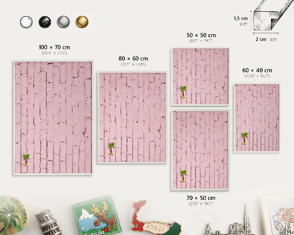 Magnetisch bord voor de muur met witte lijst Roze baksteen