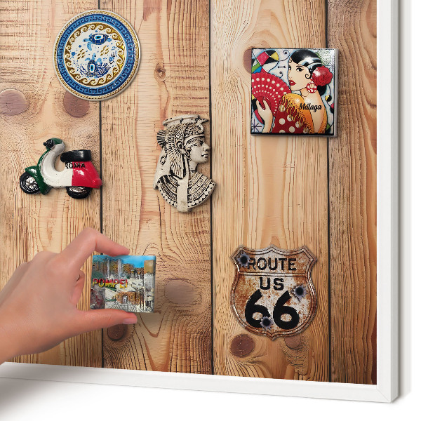 Magnetisch bord voor de muur met witte lijst Houten planken
