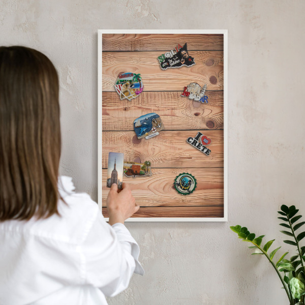 Magnetisch bord voor de muur met witte lijst Houten planken