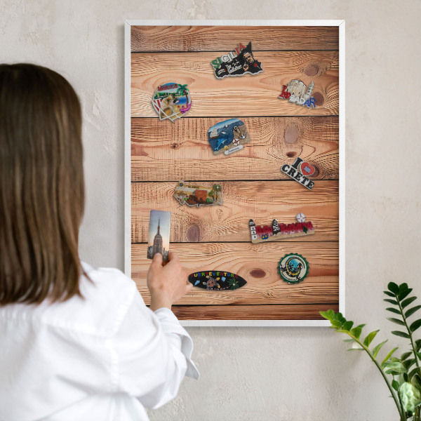 Magnetisch bord voor de muur met witte lijst Houten planken