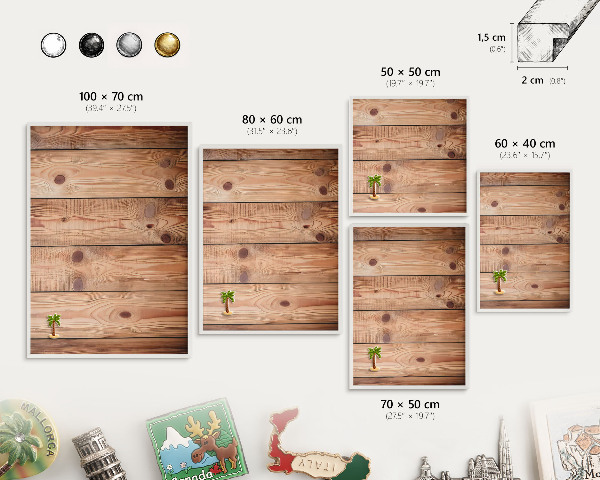 Magnetisch bord voor de muur met witte lijst Houten planken