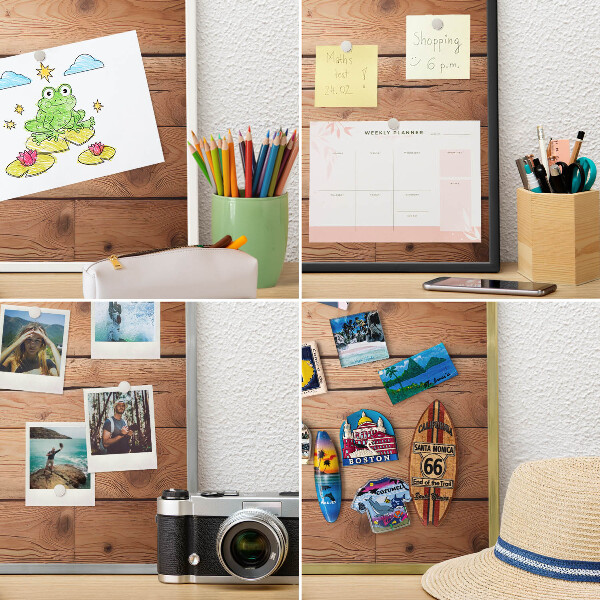 Magnetisch bord van metaal in een witte lijst Houten planken