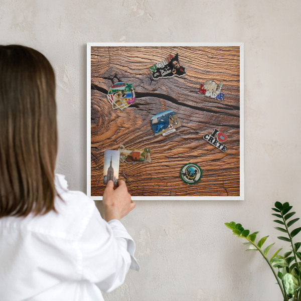 Magnetisch bord voor de muur met witte lijst Houtstructuur