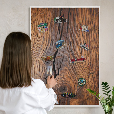 Magnetisch bord voor de muur met witte lijst Houtstructuur