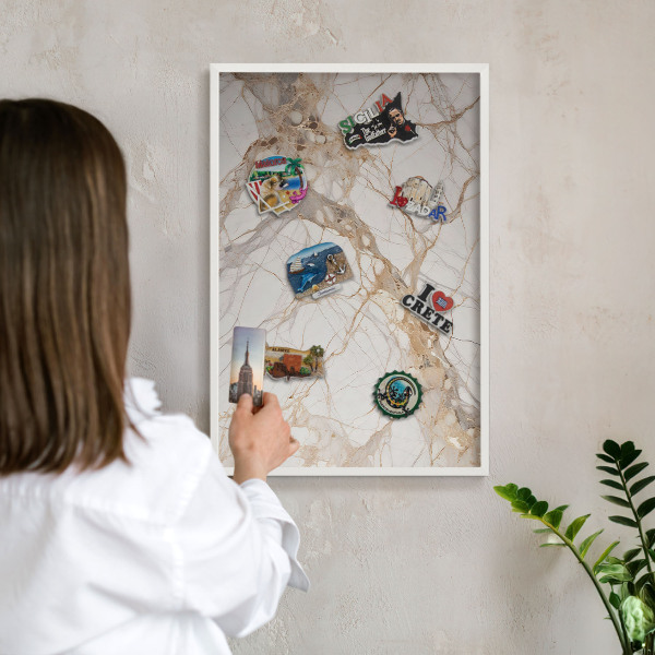 Magnetisch bord voor de muur met witte lijst Marmeren elegantie