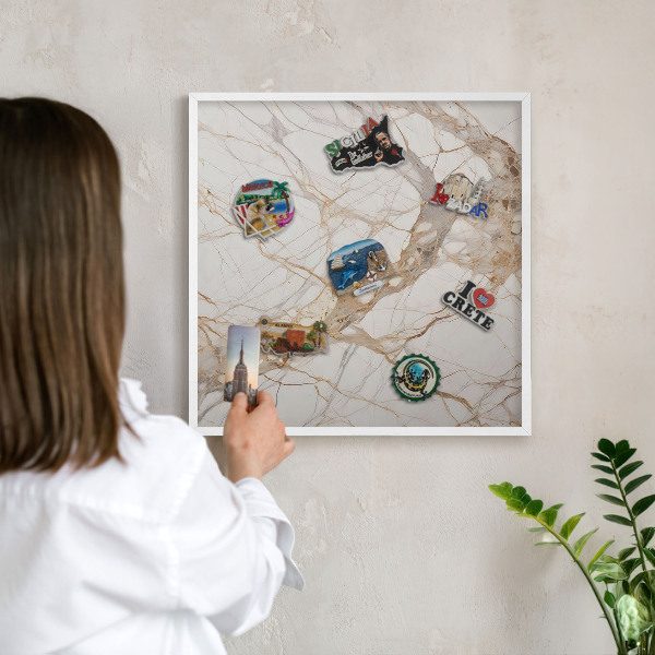 Magnetisch bord voor de muur met witte lijst Marmeren elegantie