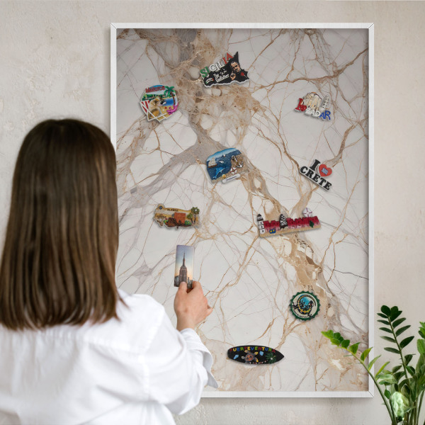Magnetisch bord voor de muur met witte lijst Marmeren elegantie