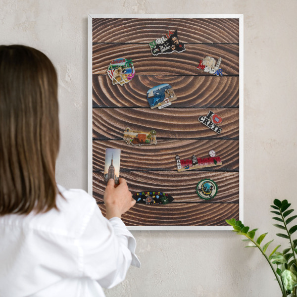 Magnetisch bord voor de muur met witte lijst Houtstructuur