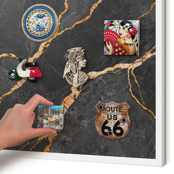 Magnetisch bord voor de muur met witte lijst Marmeren linten
