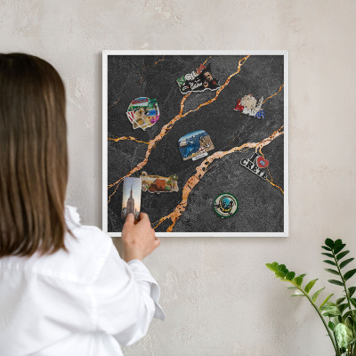Magnetisch bord voor de muur met witte lijst Marmeren linten