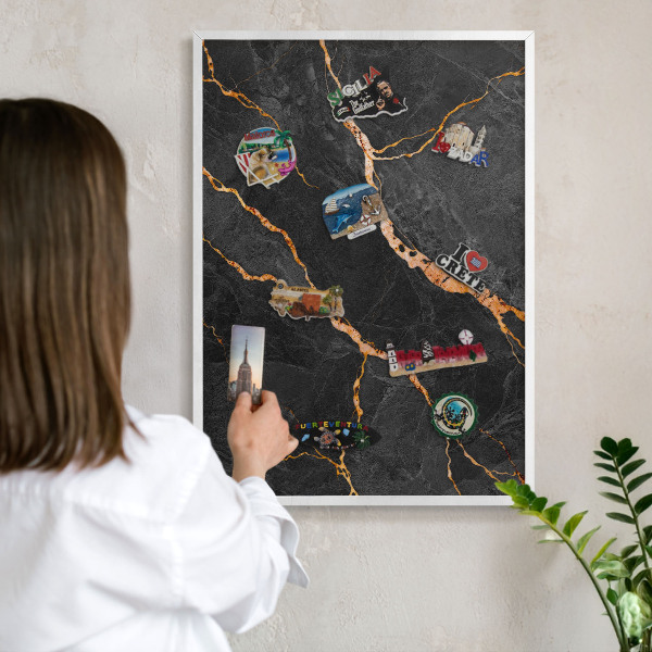 Magnetisch bord voor de muur met witte lijst Marmeren linten