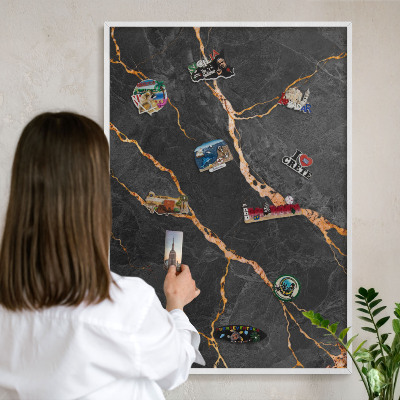 Magnetisch bord voor de muur met witte lijst Marmeren linten