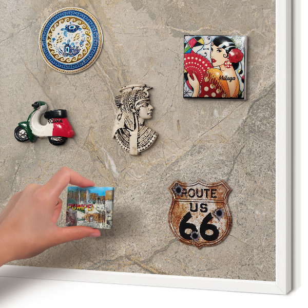 Magnetisch bord van metaal in een witte lijst Beige steen