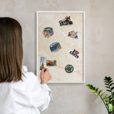 Magnetisch bord voor de muur met witte lijst Delicaat marmer