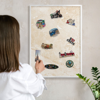 Magnetisch bord voor de muur met witte lijst Delicaat marmer