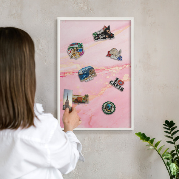 Magnetisch bord voor de muur met witte lijst Roze elegantie