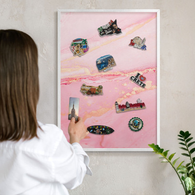 Magnetisch bord voor de muur met witte lijst Roze elegantie