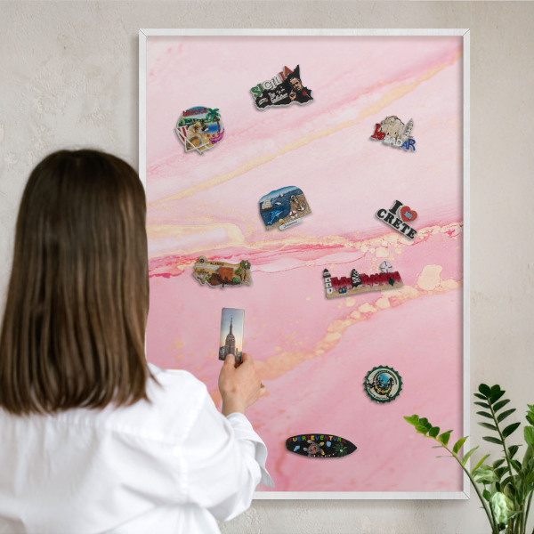Magnetisch bord voor de muur met witte lijst Roze elegantie