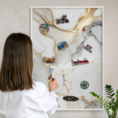 Magnetisch bord voor de muur met witte lijst Abstract marmer