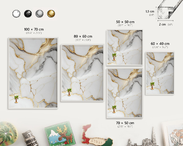 Magnetisch bord voor de muur met witte lijst Abstract marmer