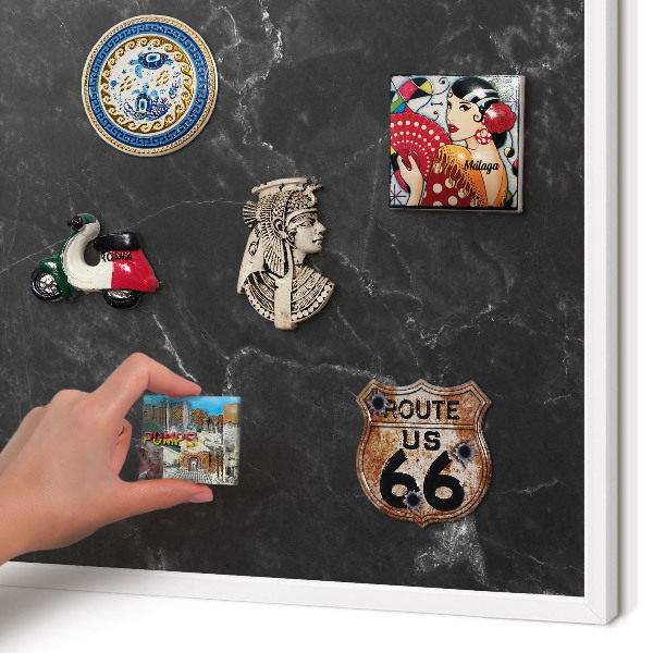 Magnetisch bord van metaal in een witte lijst Zwart marmer