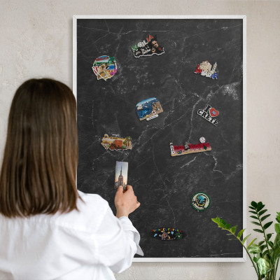 Magnetisch bord van metaal in een witte lijst Zwart marmer
