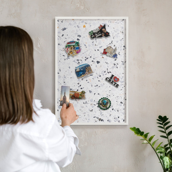 Magnetisch bord voor de muur met witte lijst Terrazzo-stijl
