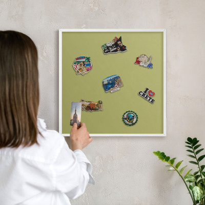 Magnetisch bord voor de muur met witte lijst Groene vintage