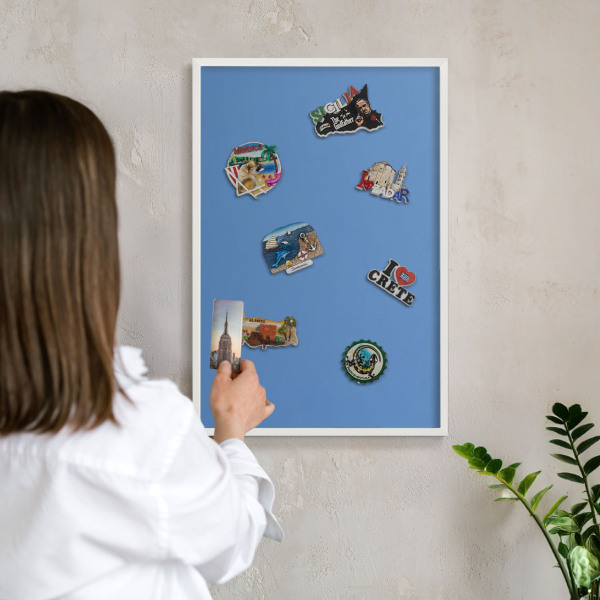 Magnetisch bord van metaal in een witte lijst Blauwe kleur