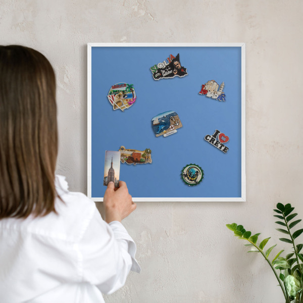 Magnetisch bord van metaal in een witte lijst Blauwe kleur