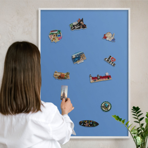 Magnetisch bord van metaal in een witte lijst Blauwe kleur