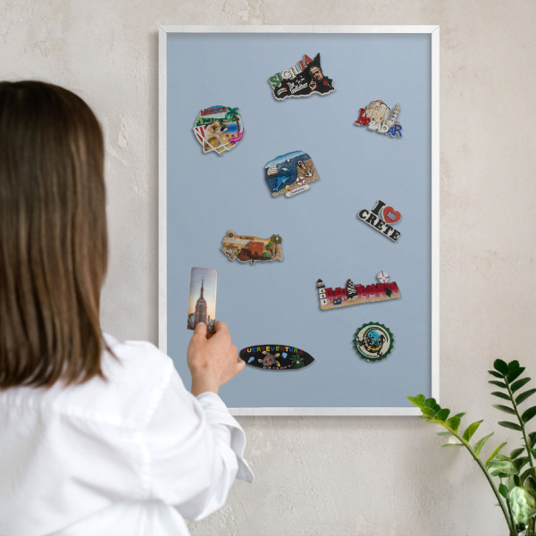 Magnetisch bord voor de muur met witte lijst Pastelblauw