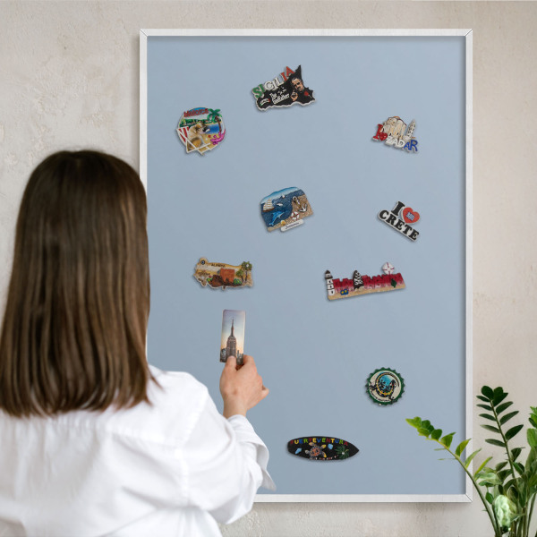 Magnetisch bord voor de muur met witte lijst Pastelblauw