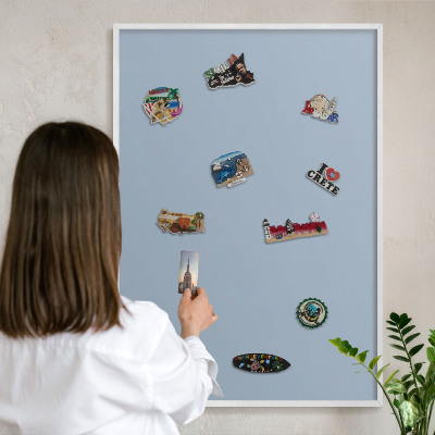 Magnetisch bord voor de muur met witte lijst Pastelblauw