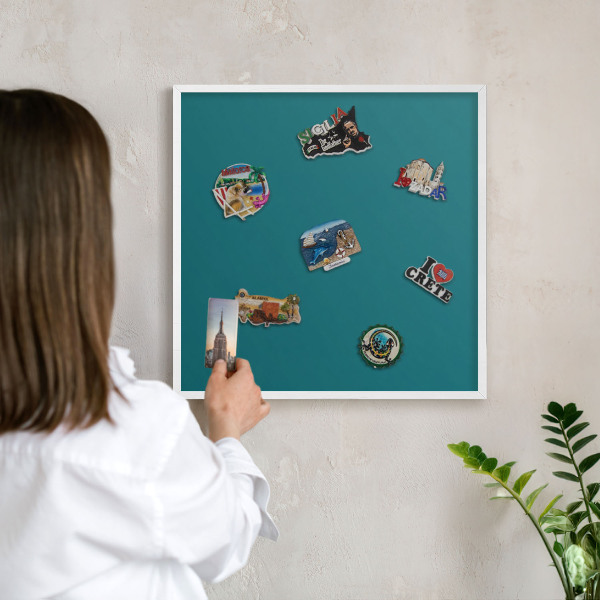 Magnetisch bord voor de muur met witte lijst Donker turkoois
