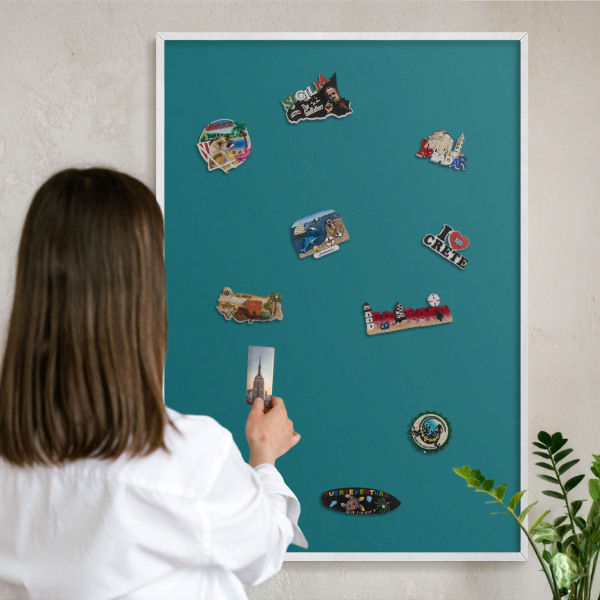 Magnetisch bord voor de muur met witte lijst Donker turkoois
