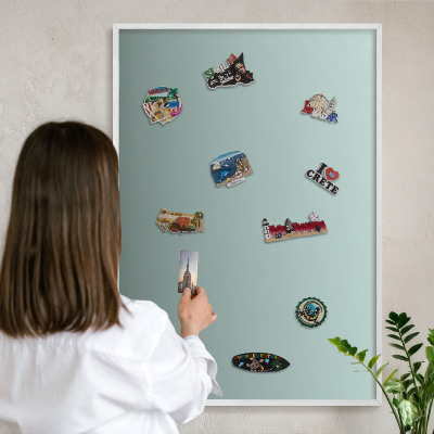 Magnetisch bord voor de muur met witte lijst Turkooizen kleurovergang