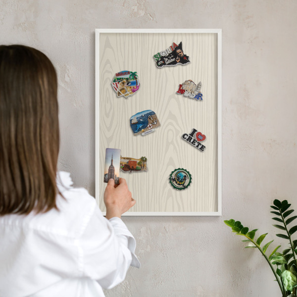 Magnetisch bord voor de muur met witte lijst Houten ringen