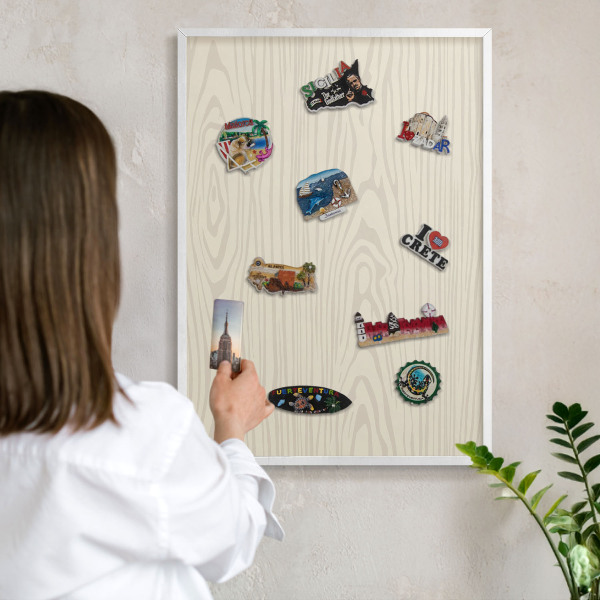 Magnetisch bord voor de muur met witte lijst Houten ringen