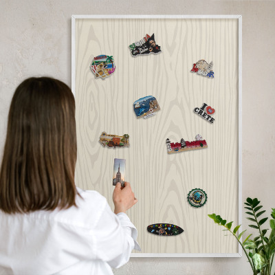 Magnetisch bord voor de muur met witte lijst Houten ringen