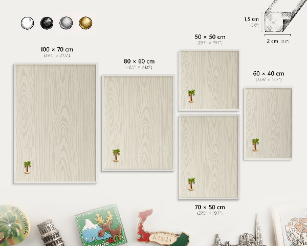 Magnetisch bord voor de muur met witte lijst Houten ringen