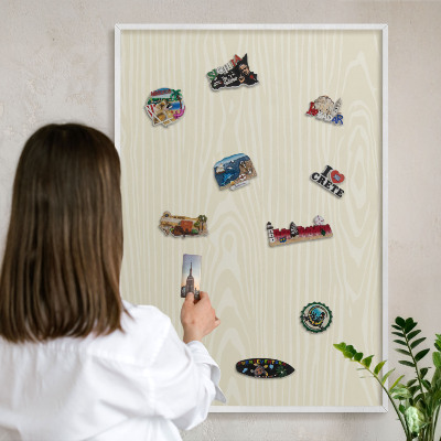 Magnetisch bord voor de muur met witte lijst Beige korrel